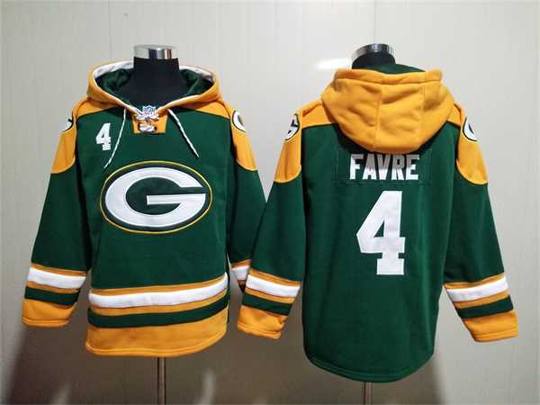 Green Bay Packers #4 Brett Favre Green Lace-Up Pullover Hoodie,We sell and wholesale Green Bay Packers #4 Brett Favre Green Lace-Up Pullover Hoodie on line form chian!